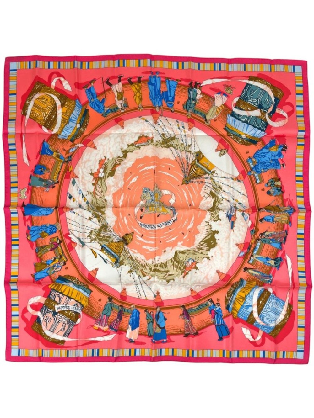 Hermes Carre 90 Prieres AU Vent Scarf Prayer in the Wind Silk Pink Multicolor